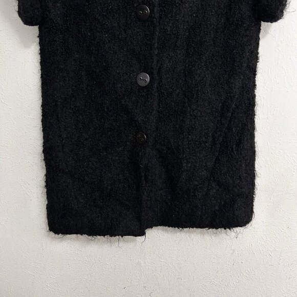 VINCE Sz M Alpaca Mohair Button Cardigan Sweater Coat Black Short Sleeve Woolly - Picture 3 of 12
